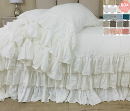 Linen Duvet Cover with Three Tiered Ruffles