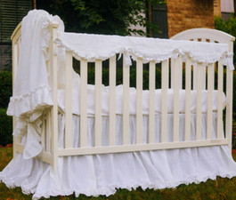 White Crib rail cover, scalloped. 