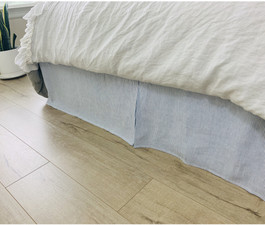 Blue and White Ticking Striped Linen Bed Skirt Tailored Pleats