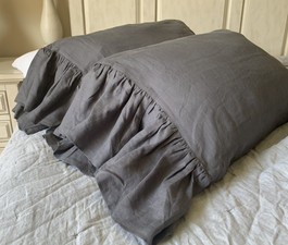 Ebony King Linen Pillowcases with Mermaid Long Ruffles