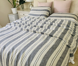 Slate and Linen Striped Duvet Cover