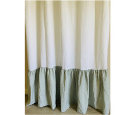 White Linen Shower Curtain Mountain Fog Mermaid Ruffles