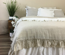 Linen Duvet Cover with Country Ruffles