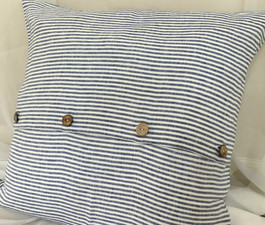 Bengal Stripe Navy Euro Sham Cover with Wooden Button Closure