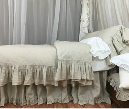 Natural Linen Duvet Cover with Mermaid Long Ruffle
