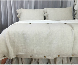 Natural Linen Duvet Cover with Wooden Buttons
