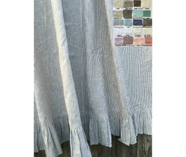 Linen Shower Curtain with Ruffle Hem - ticking stripe