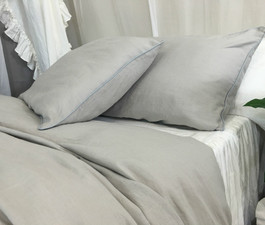 Stone Grey Duvet Cover with Duck Egg Blue Piping