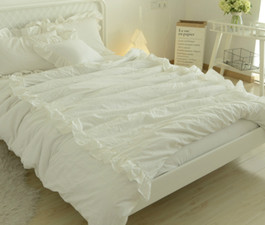 Pima Cotton Duvet Cover Features 2 Rows of Ruffles 