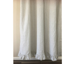 Grey and White Striped Shower Curtain with Ruffle Hem