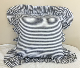 Slate Gray and White Striped Euro Sham Cover with Ruffles, Gorgeous! 