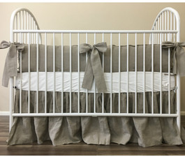 Dark Linen Baby Bedding Set with Sash Ties, Rustic Nursery Charm!