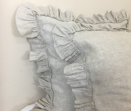 Natural Linen Euro Sham Cover with Country Ruffle Hem