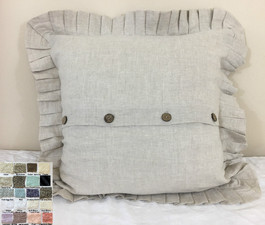 Linen Pleated Ruffle Euro Sham Cover with Wooden Buttons, Homey Buttons and Gorgeous Ruffles.