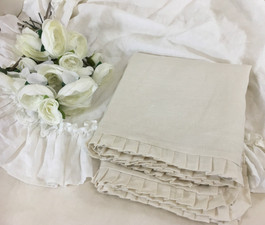 Cream Linen Duvet Cover with Petite Pleated Ruffles all the way around
