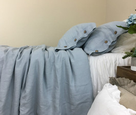 Duck Egg Blue Linen Duvet Cover with Buttons