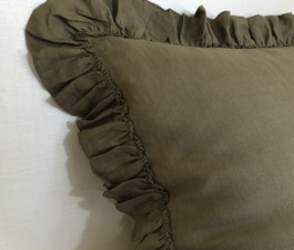 Cedar Dark Brown Linen Euro Sham Cover with Country Ruffles