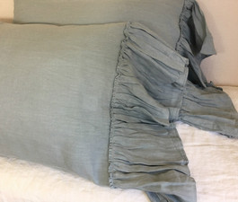 Duck Egg Blue Linen Pillow Cases with Mermaid Country Ruffles