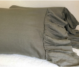 Medium Grey Linen Pillowcases with Mermaid Country Ruffles