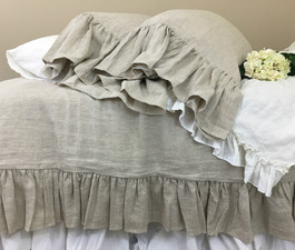Natural Linen Medium Weight Duvet Cover with Mermaid Long Ruffles