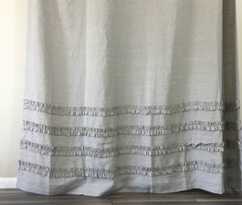 Dark Linen Shower Curtains with 4 rows of ruffles