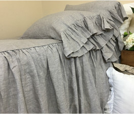 Chambray Graphite Grey Linen Bedspread