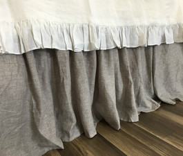 White Linen Bed Skirt- Gathered with Country Ruffle Hem