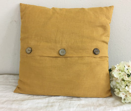 Mustard Linen Euro Sham Cover with Wooden Buttons 