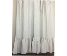 Linen Ticking Striped Shower Curtain with Mermaid Long Ruffles