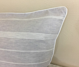 Silver Grey and White Striped Linen Sham Cover with White Piping