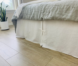 White Linen Bed Skirt with Pleats and Ties