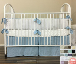 Crib Bumpers with Leaf Shaped Ties, Crib Skirt with Tailored Pleats