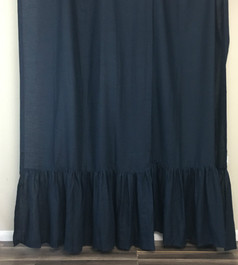 Black Knight Linen Shower Curtain with Mermaid Long Ruffles