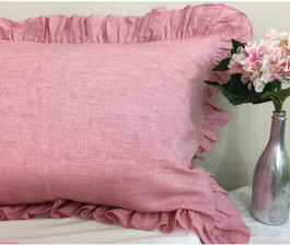 Chambray Rose Pillow Sham Cover with Ruffles 16x16, 26x26, 20x20