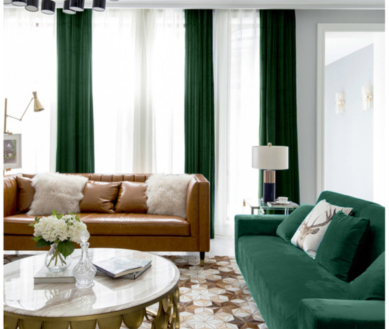 Pair Of Velvet Curtains In Hunter Green Custom Curtains
