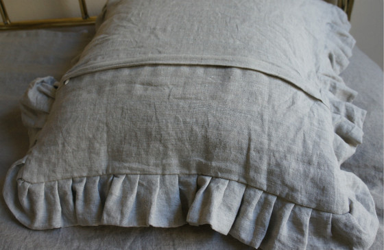 Ruffle Euro Sham Natural Linen White Grey Cream Pink Blue