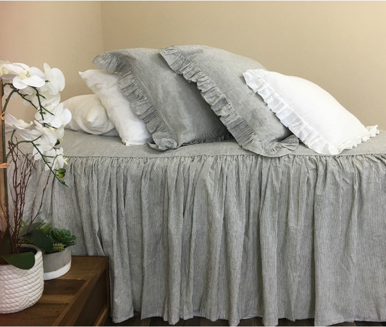 Subtle Black And White Ticking Striped Bedspread Classic Stripe
