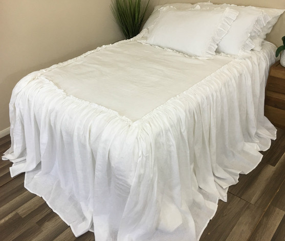 Linen Bedspread With Ruffles On Top Fabulous Multiple Color Choices