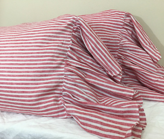 Red And White Striped Pillow Cases With Mermaid Long Ruffles