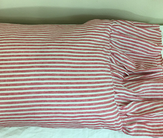 Red And White Striped Pillow Cases With Mermaid Long Ruffles