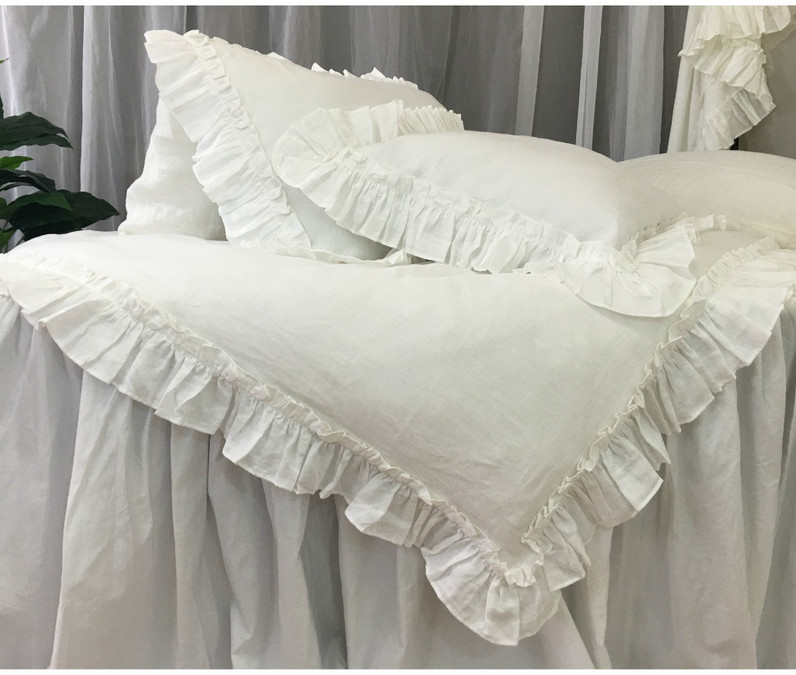 White Linen Vintage Ruffle Duvet Cover Available In Twin Full