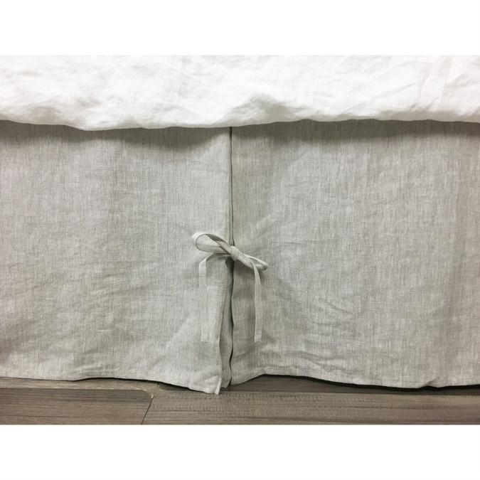 Natural Linen Bed Skirt with Box Pleats and Ties, Medium Weight Linen