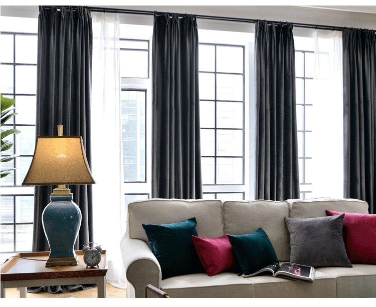 Pair of Velvet Curtains in Charcoal Dark Gray