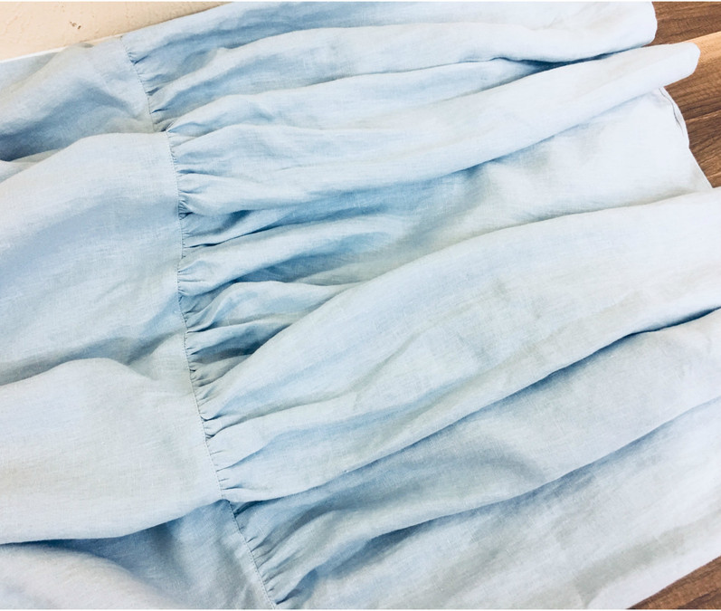 Blue Natural Linen Shower Curtain with Mermaid Long Ruffles, Handmade