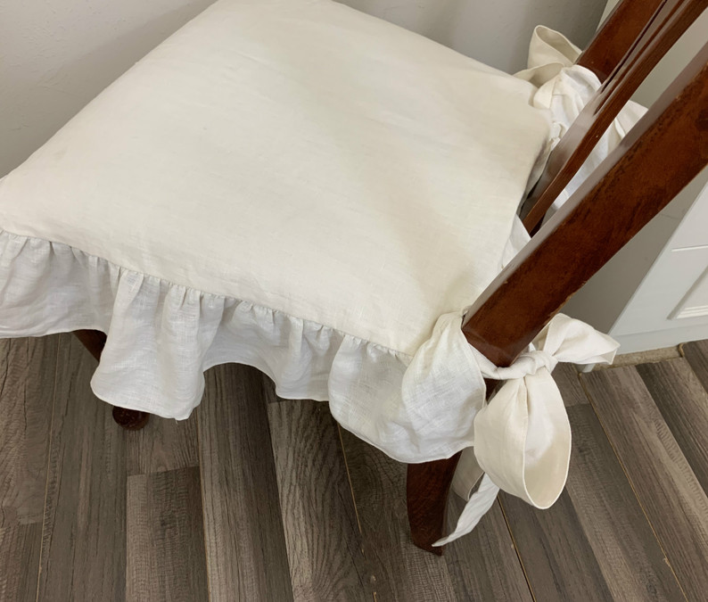 Cream Chair Slipcover with Ruffles and Ballerina Ties