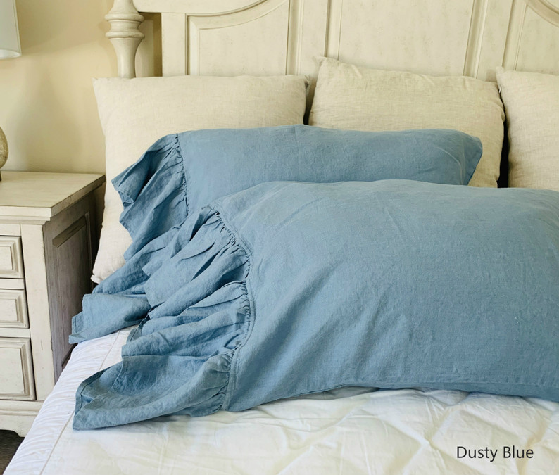 Dusty Blue Pillow Pillow Cover, Natural Linen Pillowcase 
