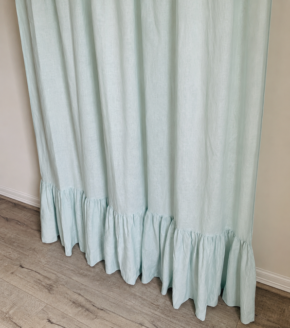  linen shower curtain long ruffles
