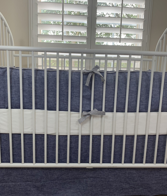 Denim Linen Bumpers with Chambray Graphite Ties, piping