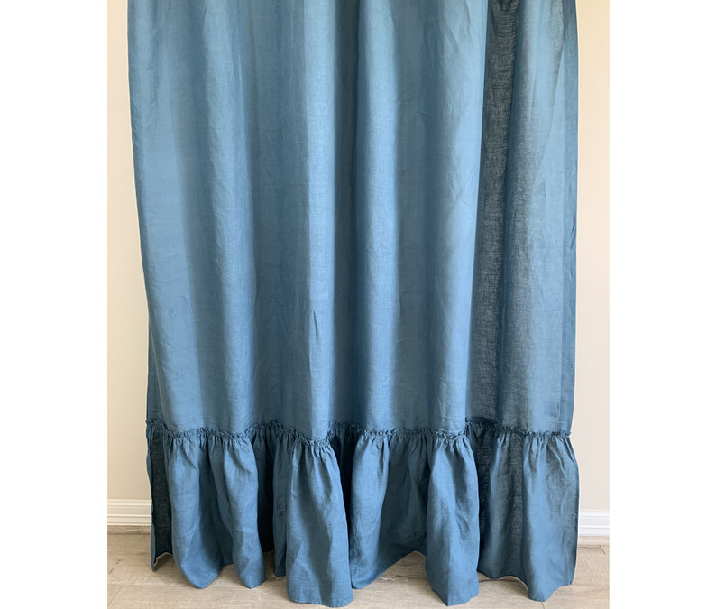 Yale Blue Linen Shower Curtain Country Mermaid Ruffles, All Sizes, or ...