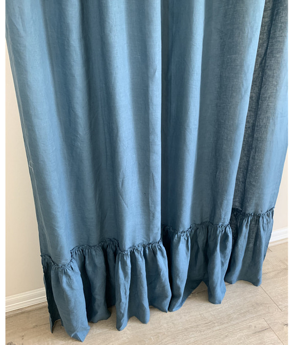 Yale Blue Linen Shower Curtain Country Mermaid Ruffles 